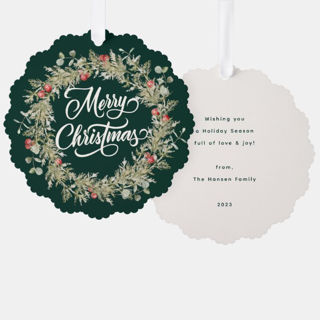 Merry Christmas Winter Wreath Tree Decoration Card (Front/Back)