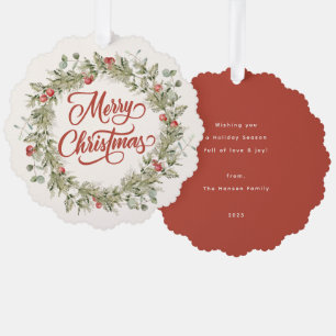 Merry Christmas Winter Wreath Tree Decoration Card