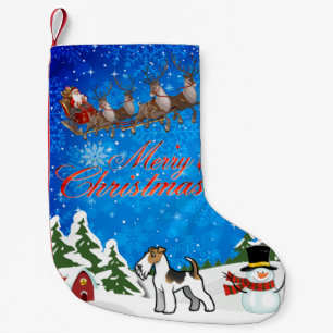 Merry Christmas Wire Fox Terrier Small Christmas Stocking