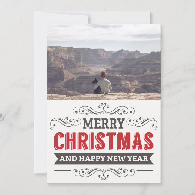 Merry Christmas Wish Retro Typography Family Photo Holiday Card (Front)