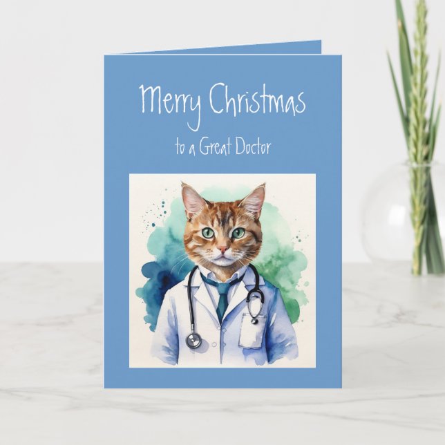 Merry Christmas Wishes Great Doctor Fun Cat Scan Card (Front)