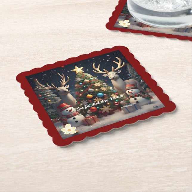 "Merry Christmas Wishes" Paper Coaster (Angled)
