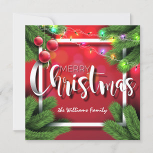 Merry Christmas Wishes Red Typography Family Photo Holiday Card