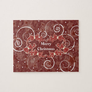 Merry Christmas wishes with bows and stars Jigsaw Puzzle