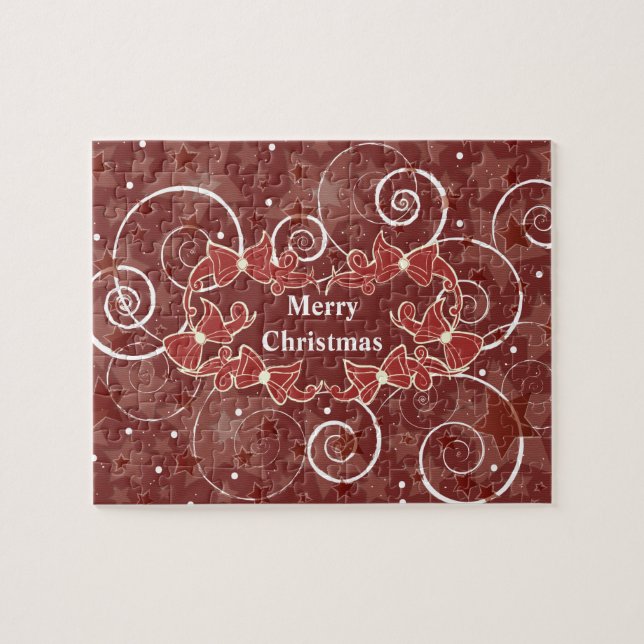 Merry Christmas wishes with bows and stars Jigsaw Puzzle (Horizontal)