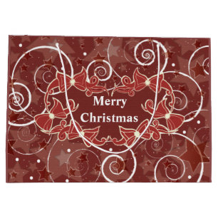 Merry Christmas wishes with bows and stars Large Gift Bag