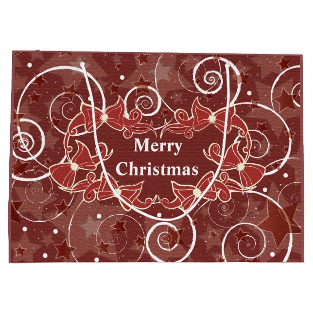 Merry Christmas wishes with bows and stars Large Gift Bag (Back)