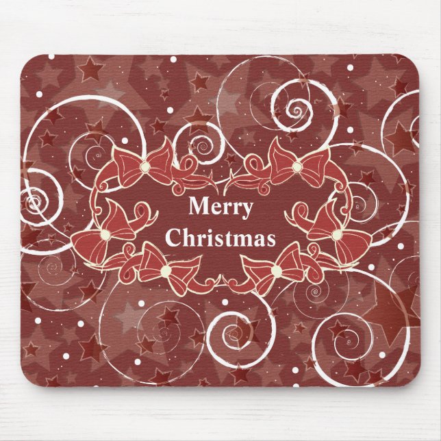 Merry Christmas wishes with bows and stars Mouse Mat (Front)