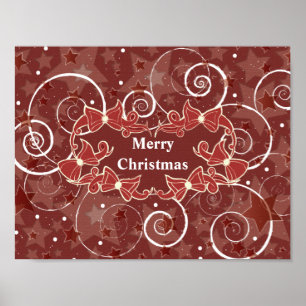 Merry Christmas wishes with bows and stars Poster