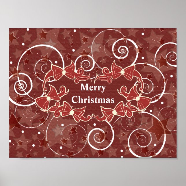 Merry Christmas wishes with bows and stars Poster (Front)