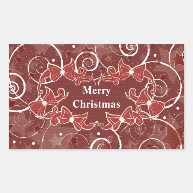 Merry Christmas wishes with bows and stars Rectangular Sticker (Front)