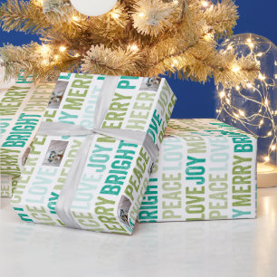 Merry Christmas with 1 Horizontal Photo White Wrapping Paper