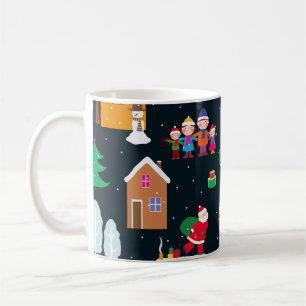 Merry Christmas with a cheerful family and snowy Coffee Mug