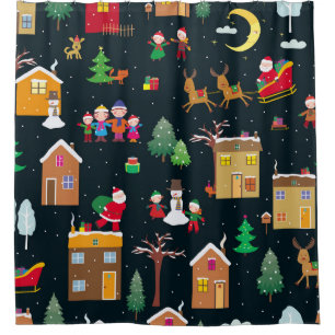 Merry Christmas with a cheerful family and snowy Shower Curtain