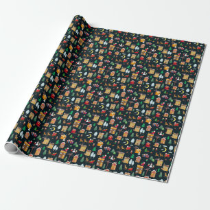 Merry Christmas with a cheerful family and snowy Wrapping Paper