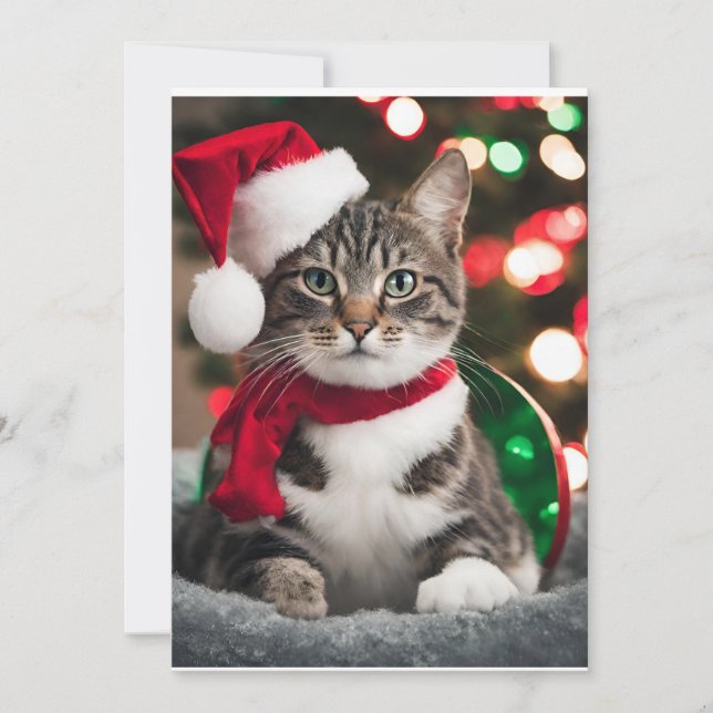 Merry Christmas with a cute kitten Holiday Card (Front)
