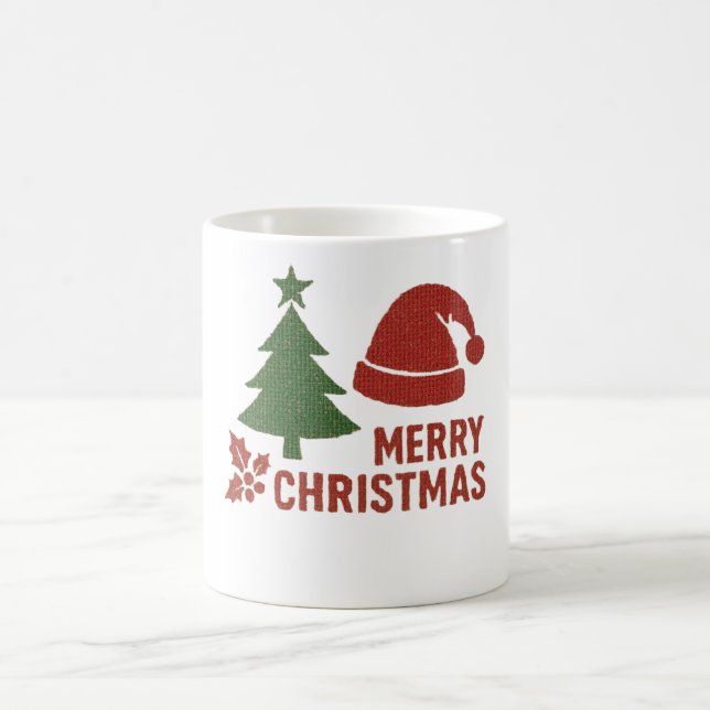 Merry Christmas with a cute knitted feel Coffee Mug (Center)