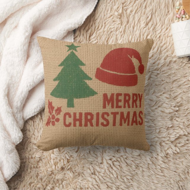 Merry Christmas with a cute knitted feel Cushion (Blanket)