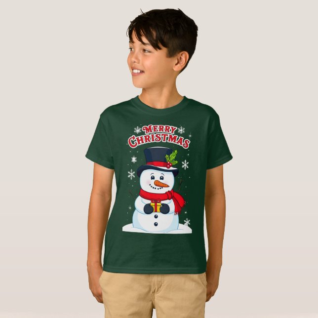 Merry Christmas with a Magic Snow Man T-Shirt (Front Full)