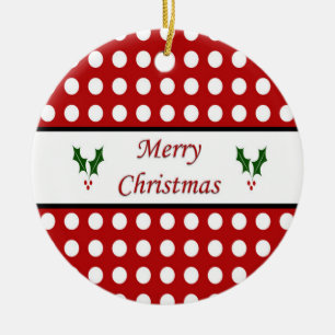 Merry Christmas with a Polka Dot pattern Ceramic Tree Decoration