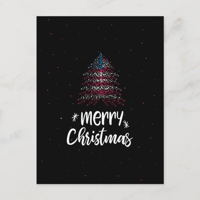 Merry Christmas with American flag Holiday Postcard (Front)