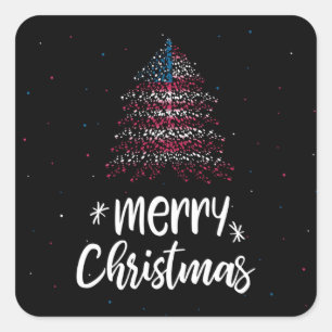 Merry Christmas with American flag Square Sticker