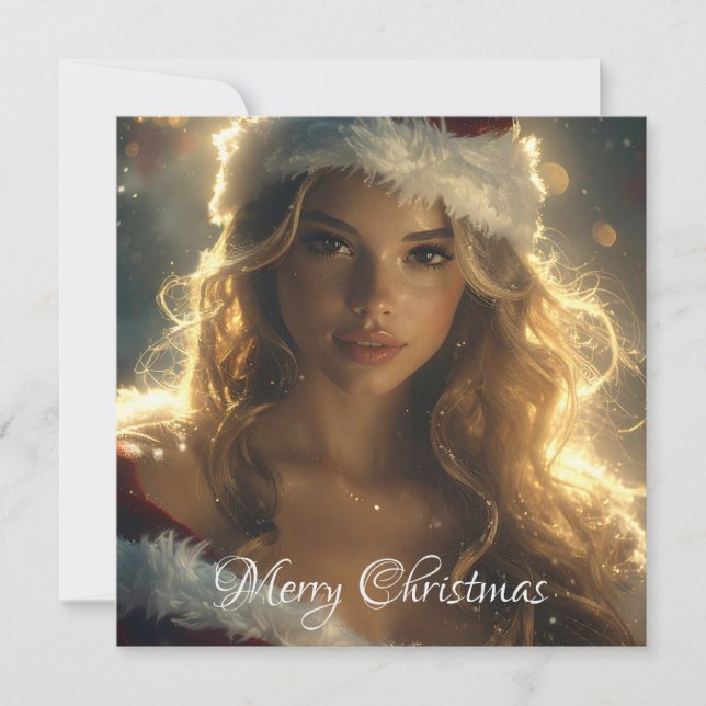 MERRY CHRISTMAS with beautiful Santa Angel  Holiday Card (Front)