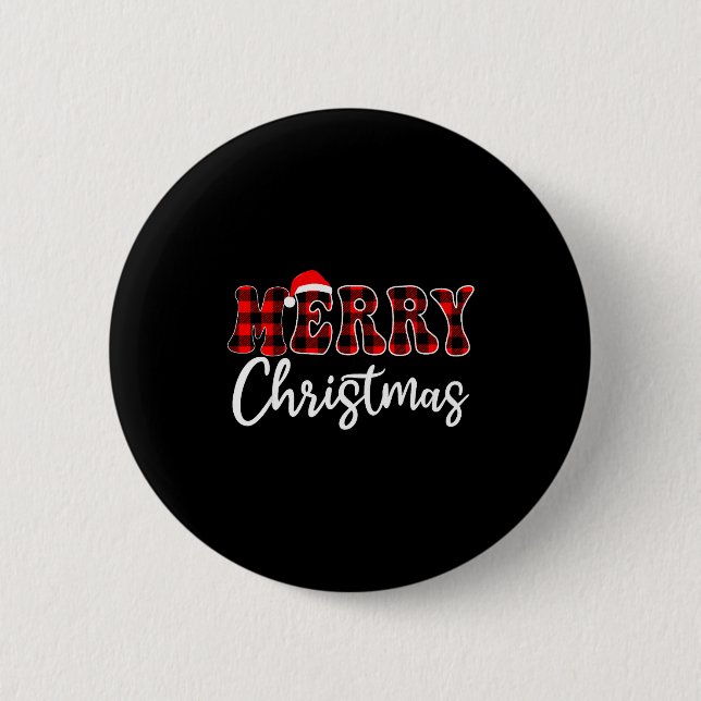 Merry Christmas With Black And Red Plaid Family Me 6 Cm Round Badge (Front)