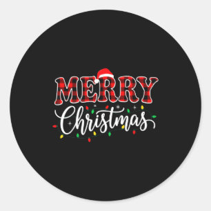 Merry Christmas With Black And Red Plaid Family Me Classic Round Sticker