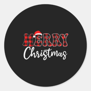 Merry Christmas With Black And Red Plaid Family Me Classic Round Sticker