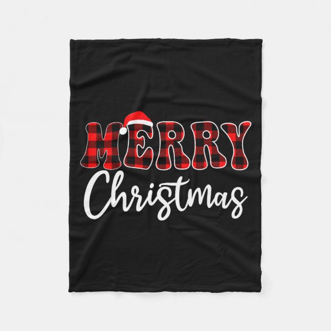 Merry Christmas With Black And Red Plaid Family Me Fleece Blanket (Front)