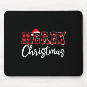 Merry Christmas With Black And Red Plaid Family Me Mouse Mat