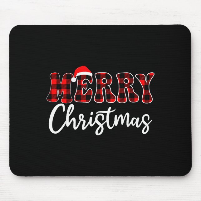 Merry Christmas With Black And Red Plaid Family Me Mouse Mat (Front)