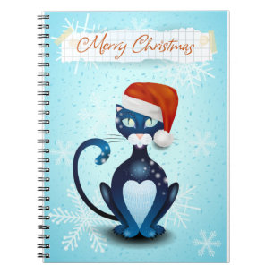 Merry Christmas with Black Cat with Santa's Hat Notebook