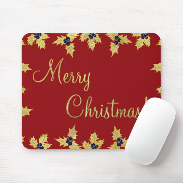 Merry Christmas with Blue Berries Mouse Mat (With Mouse)