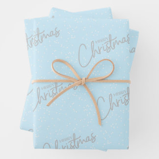 Merry Christmas with Blue Snow Background Wrapping Paper Sheet