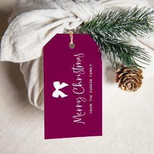 Merry Christmas with Bow   Burgundy Wine and White Gift Tags