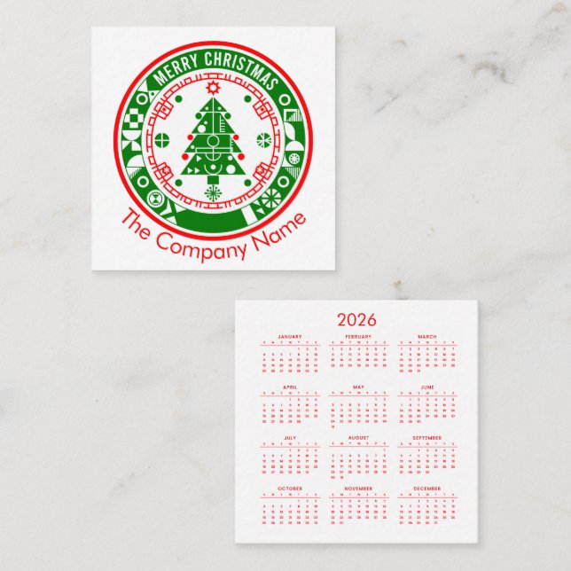 Merry Christmas with Calendar Square Business Card (Front/Back)