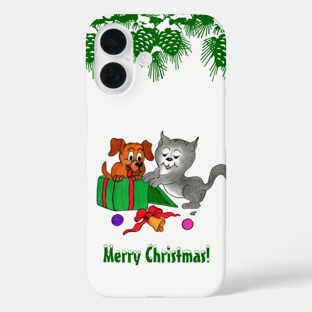 Merry Christmas with Cat and Puppy Case-Mate iPhone Case (Back)