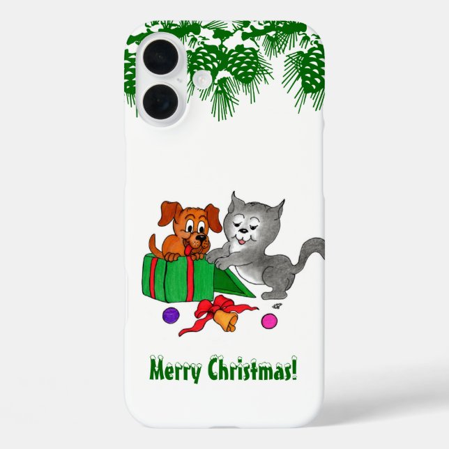 Merry Christmas with Cat and Puppy Case-Mate iPhone Case (Back)