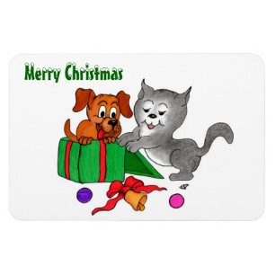 Merry Christmas with Cat and Puppy Magnet