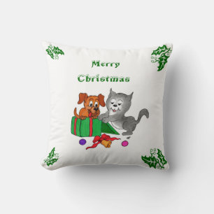 Merry Christmas with Cat Puppy and Dragons Cushion