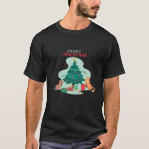 Merry Christmas With Cats, Gifts And Christmas Tre T-Shirt