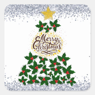 Merry Christmas with Christmas tree Square Sticker