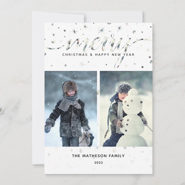 MERRY Christmas with Colour-Matching Typography Holiday Card (Front)