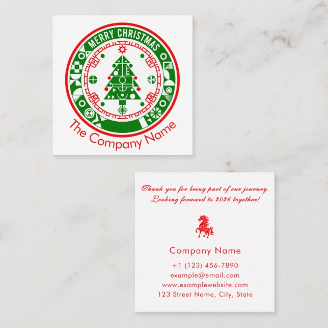 Merry Christmas with Company name Square Business Card (Front/Back)