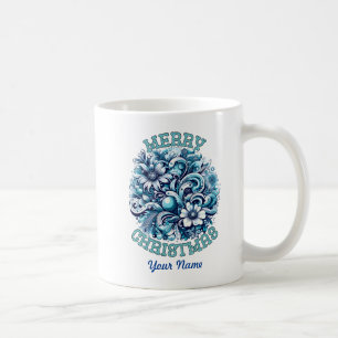 Merry Christmas, with cool blue snowflakes Coffee Mug