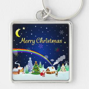 Merry Christmas with Crescent Moon Key Ring