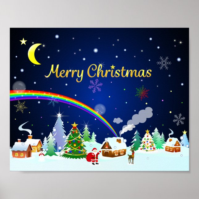 Merry Christmas with Crescent Moon Poster (Front)