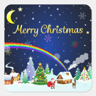 Merry Christmas with Crescent Moon Square Sticker